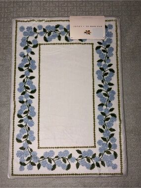 Rifle Paper Co x Loloi Delilah Bath Rug 17" x 24" Blue Hydrangea Floral Border